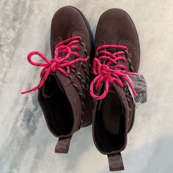 UGG Brisbane Lace Up Waterproof Suede Boots with Pink & Brown Laces • 10 • NWT - Picture 5 of 15